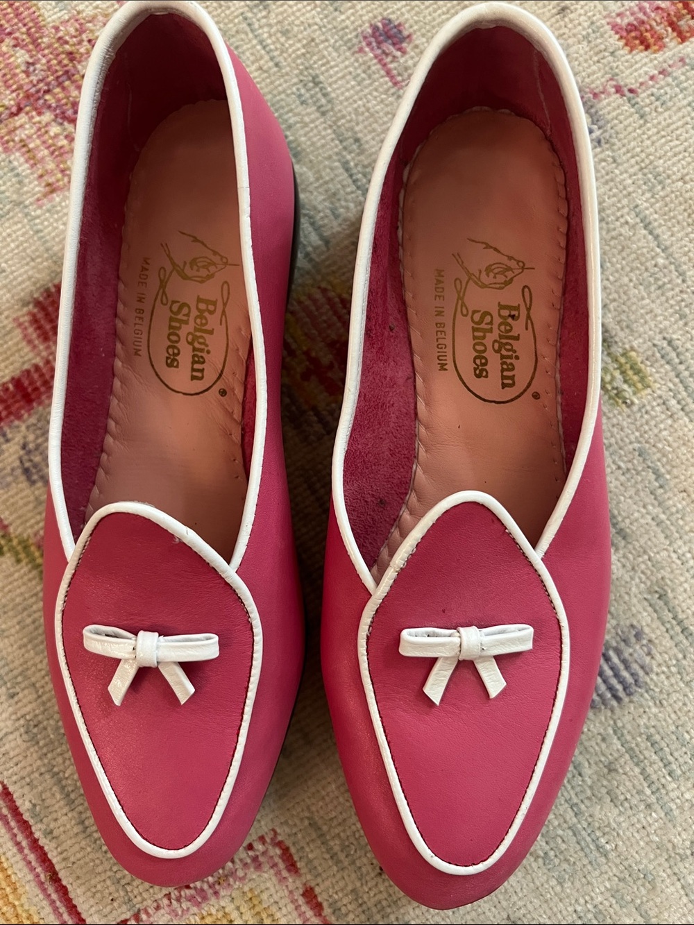 Pink Bow Loafers with White Trim